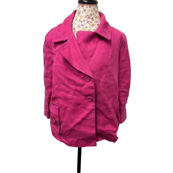 🌸 Talbots Fuchsia Linen Blend Blazer 16 Bold Retro Statement Jacket - Picture 1 of 4